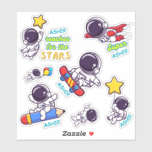 Gepersonaliseerde Kinder Astronaut Naam Label Stic (Vel)