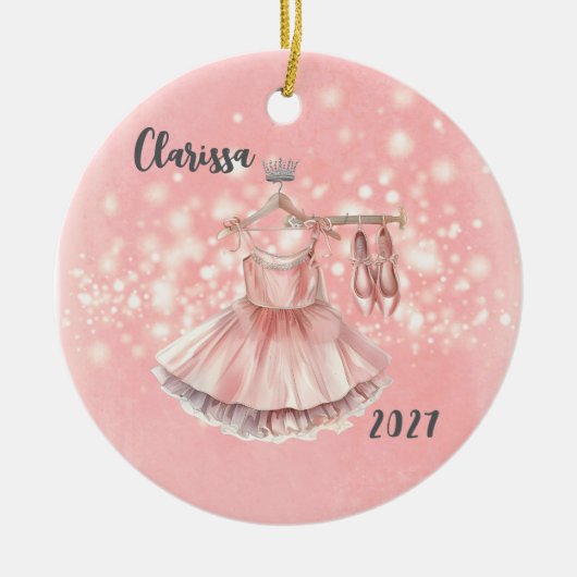 Gepersonaliseerde Kinder Ballerina Kerstversiering Keramisch Ornament (Voorkant)