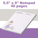 Gepersonaliseerde Kinder blonde stick meisje paars Notitieblok<br><div class="desc">Personaliseer dit notitieblok voor een klein meisje,  met haar naam. Ontworpen in lila met een klein blond meisje stok figuur gekleed in paarse polka dots,  met een aantal liefdesharten.</div>