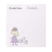 Gepersonaliseerde Kinder blonde stick meisje paars Notitieblok (Voorkant)