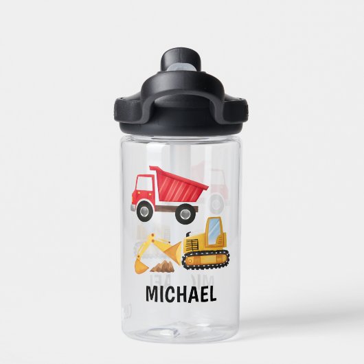 Gepersonaliseerde Kinder bouwgraafmachine Waterfles (Achterkant)