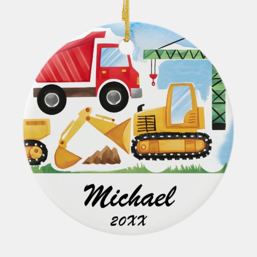Gepersonaliseerde Kinder Bouwwagen ,Dump Truck Keramisch Ornament (Achterkant)