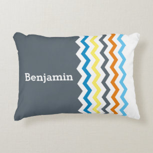 Gepersonaliseerde Kinder Chevron Grey Blue Oranje  Accent Kussen