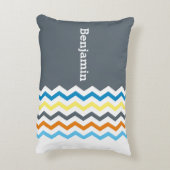 Gepersonaliseerde Kinder Chevron Grey Blue Oranje  Accent Kussen (Achterkant (Verticaal))