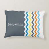 Gepersonaliseerde Kinder Chevron Grey Blue Oranje  Accent Kussen (Achterkant)