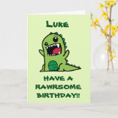 Gepersonaliseerde Kinder Dinosaurus Verjaardag Kaa Kaart (Gele Bloem)