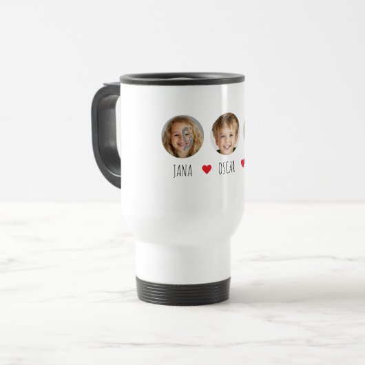 Gepersonaliseerde Kinder foto met namen en harten Reisbeker (Voorkant links)