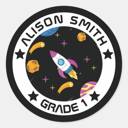 Gepersonaliseerde Kinder Galaxy Reizen Ronde Sticker (Voorkant)