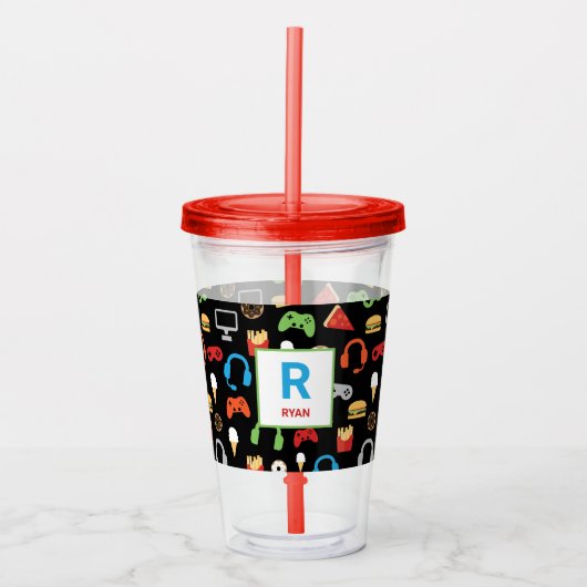 Gepersonaliseerde Kinder Gamer Patroon Video Game  Acryl Drinkbeker (Voorkant)