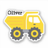 Gepersonaliseerde Kinder gele dump truck Stickers (Voorkant)
