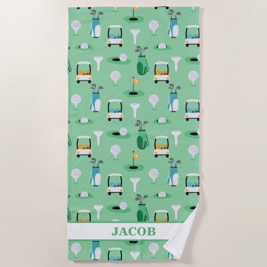 Gepersonaliseerde Kinder Golfer Golfcart Golfsport Strandlaken (Voorkant)