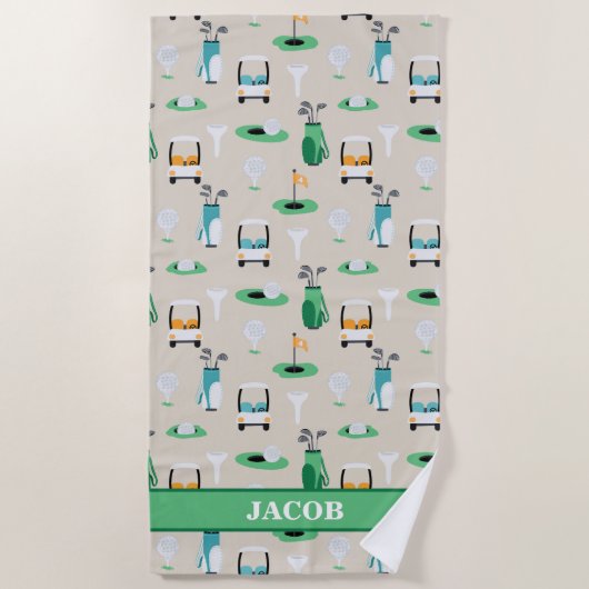 Gepersonaliseerde Kinder Golfer Golfcart Golfsport Strandlaken (Voorkant)