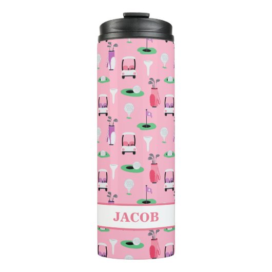 Gepersonaliseerde Kinder Golfer Golfcart Golfsport Thermosbeker (Voorkant)