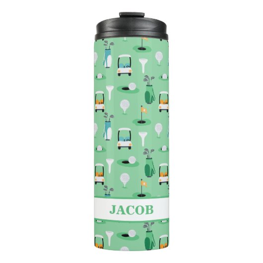 Gepersonaliseerde Kinder Golfer Golfcart Golfsport Thermosbeker (Voorkant)