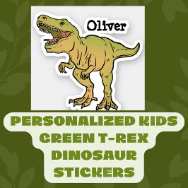 Gepersonaliseerde Kinder groene T-REX dinosaurus S Sticker