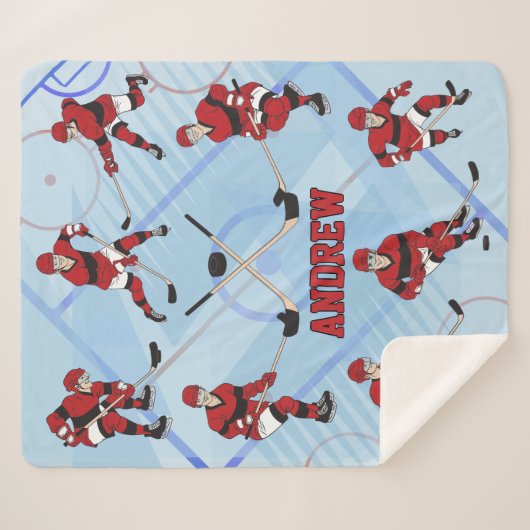 Gepersonaliseerde kinder ijshockeyspeler sherpa deken (Voorkant (horizontaal))