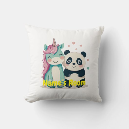 Gepersonaliseerde Kinder kamer met eenhoorn en pan Kussen (Voorkant)