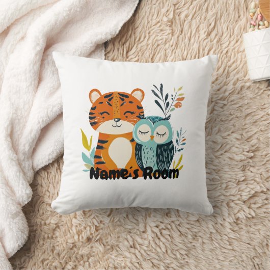 Gepersonaliseerde Kinder kamer met tijger en uil o Kussen (Deken)