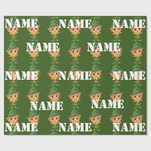 Gepersonaliseerde Kinder Kerstmis Elf Cadeaupapier (Vlak)