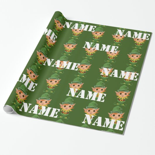 Gepersonaliseerde Kinder Kerstmis Elf Cadeaupapier (Uitgerold)