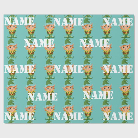 Gepersonaliseerde Kinder Kerstmis Elf Cadeaupapier (Vlak)