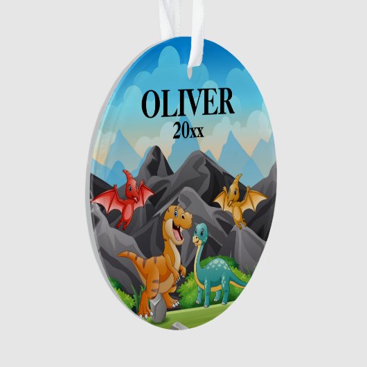Gepersonaliseerde Kinder kerstversiering Dinosaur Ornament (voorkant)