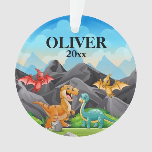 Gepersonaliseerde Kinder kerstversiering Dinosaur Ornament (voorkant)