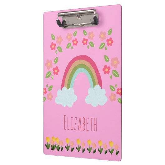 Gepersonaliseerde Kinder Leuke regenboog meisje ro Klembord (Links)
