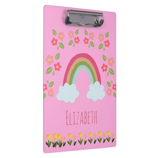 Gepersonaliseerde Kinder Leuke regenboog meisje ro Klembord (Rechts)