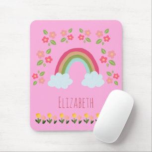 Gepersonaliseerde Kinder Leuke regenboog meisje ro Muismat