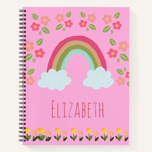 Gepersonaliseerde Kinder Leuke regenboog meisje ro Notitieboek (Voorkant)