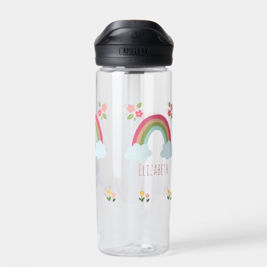 Gepersonaliseerde Kinder Leuke regenboog meisje ro Waterfles (Achterkant)