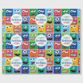 Gepersonaliseerde Kinder Monster Verjaardagsfeestj Cadeaupapier (Vlak)