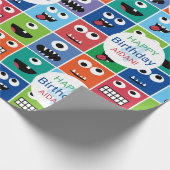 Gepersonaliseerde Kinder Monster Verjaardagsfeestj Cadeaupapier (Hoek)