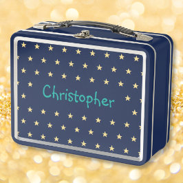Gepersonaliseerde Kinder naam Gold Stars Boys Blue