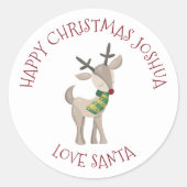 Gepersonaliseerde Kinder naam Love Santa | rendier Ronde Sticker (Voorkant)