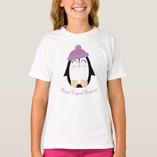 Gepersonaliseerde Kinder pinguïn (roze) T-shirt (Voorkant)