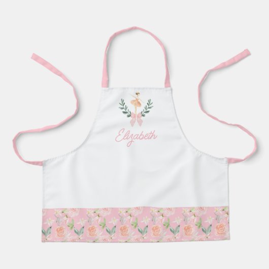 Gepersonaliseerde Kinder Pink Bow Ballerina School Schort (Voorkant)