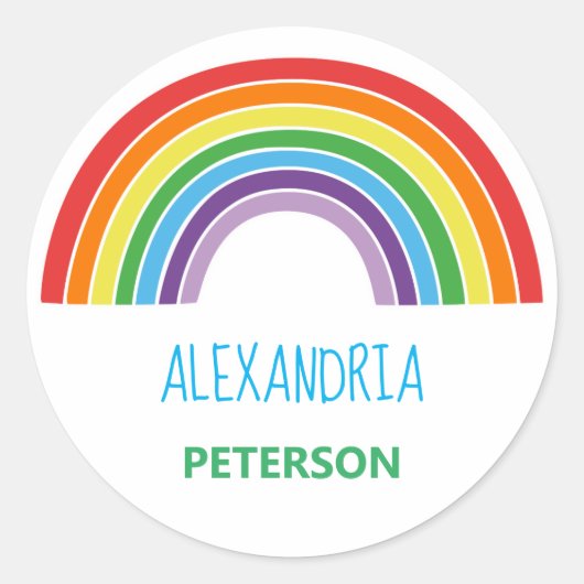 Gepersonaliseerde Kinder regenboog kleurig Ronde Sticker (Voorkant)