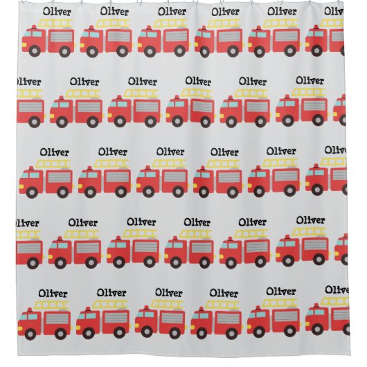 Gepersonaliseerde Kinder rode brandweerwagen Douchegordijn (Voorkant)