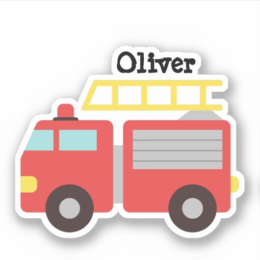 Gepersonaliseerde Kinder rode vuurwagen Stickers (Voorkant)