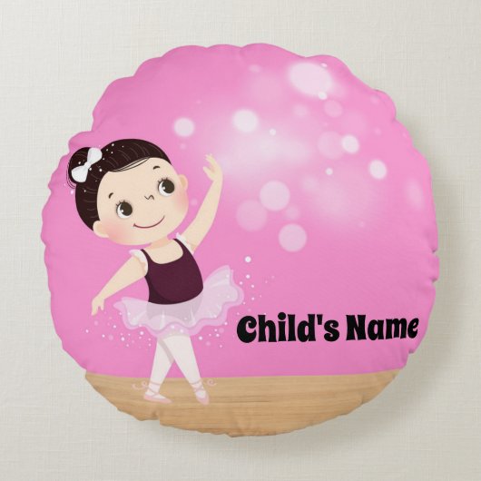 Gepersonaliseerde Kinder Roze Ballerina Ronde Kuss Rond Kussen (Voorkant)