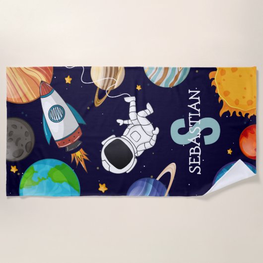 Gepersonaliseerde Kinder ruimte astronaut zomer Strandlaken (Voorkant)