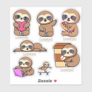 Gepersonaliseerde Kinder Schattigee Bruine Luiaard Sticker