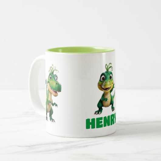 Gepersonaliseerde Kinder Schattigee Groene Anime D Tweekleurige Koffiemok (Voorkant links)