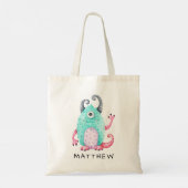 Gepersonaliseerde Kinder Schattigee Monster Canvas Tote Bag (Achterkant)