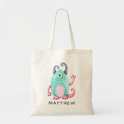 Gepersonaliseerde Kinder Schattigee Monster Canvas Tote Bag (Voorkant)