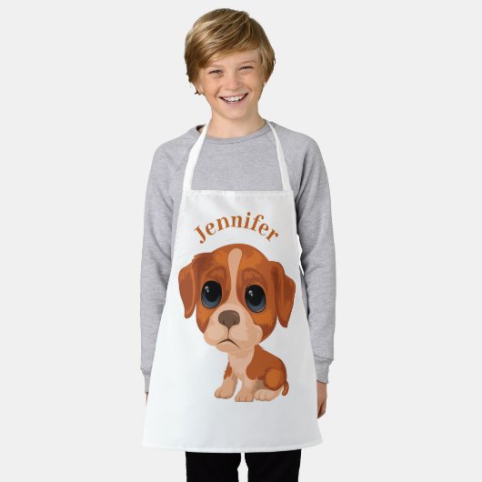 Gepersonaliseerde Kinder Schattigee Puppy All-Over Schort (Gedragen)