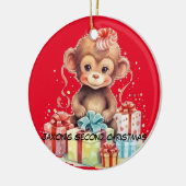 Gepersonaliseerde kinder tweede kerstversiering keramisch ornament (Links)