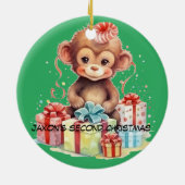 Gepersonaliseerde kinder tweede kerstversiering keramisch ornament (Achterkant)